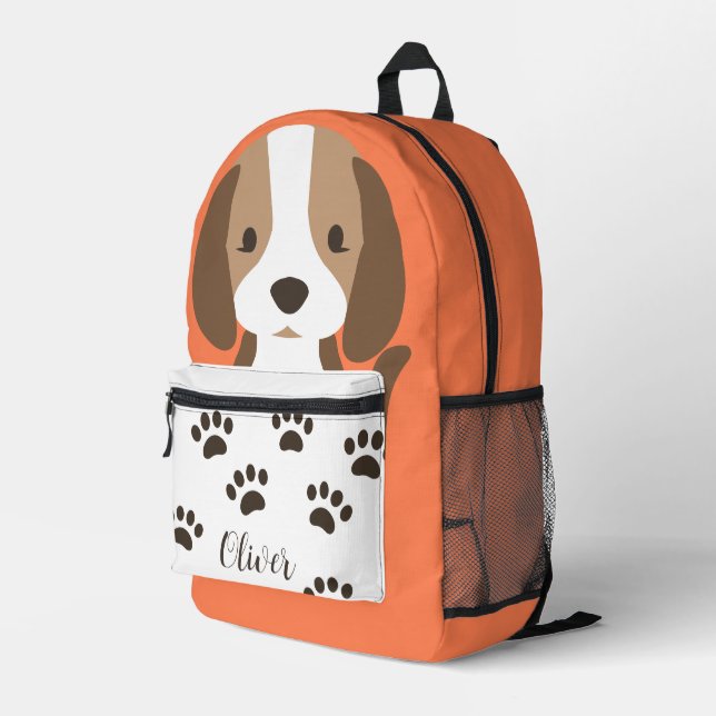 Cute brown and white dog portrait printed backpack (Back Corner Right)
