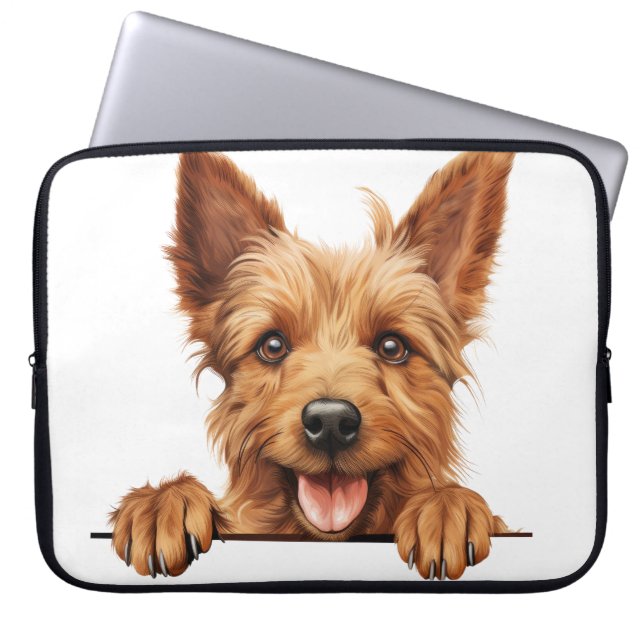 CUTE BROWN AUSTRALIAN TERRIER PUPPY DOG LAPTOP SLEEVE (Front)