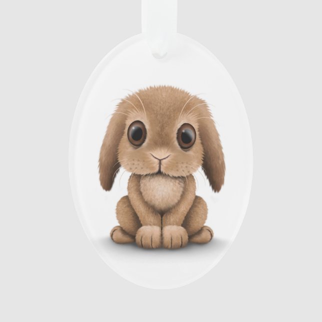 Cute Brown Baby Bunny Rabbit on White Ornament (Front)
