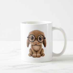 Cute Brown Baby Bunny Wearing Glasses Coffee Mug