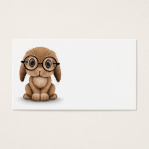 Cute Brown Baby Bunny Wearing Glasses on White