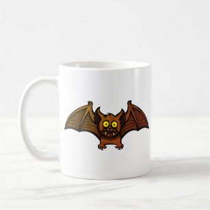 Cute Brown Bat with Yellow Eyes & Fangs Halloween Coffee Mug
