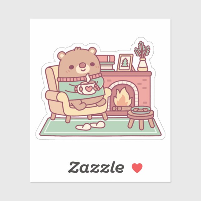 Cute Brown Bear And Cosy Fireplace (Sheet)