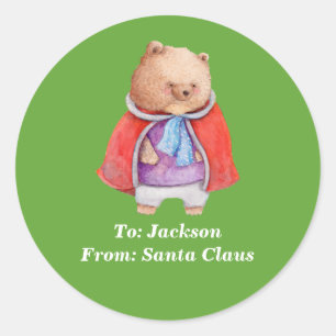 Cute Brown Bear Animal Christmas From Santa Claus Classic Round Sticker