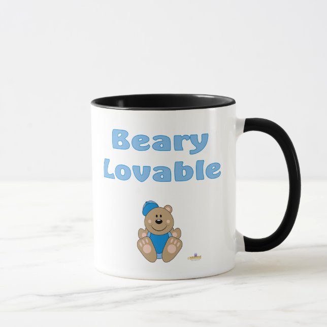 Cute Brown Bear Blue Baseball Cap Beary Loveable Mug (Right)
