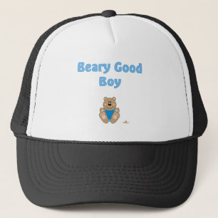 Cute Brown Bear Blue Bib Beary Good Boy Trucker Hat
