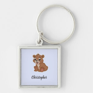 Cute brown bear blue key ring