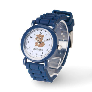 Cute brown bear blue watch
