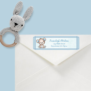 Cute Brown Bear Boy Baby Shower Return Address Return Address Label