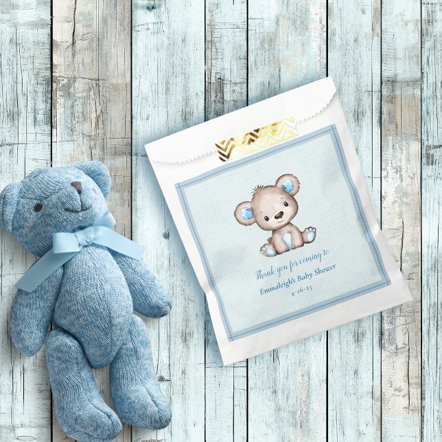Cute Brown Bear Boy Blue Blanket Favour Bag (Creator Uploaded)