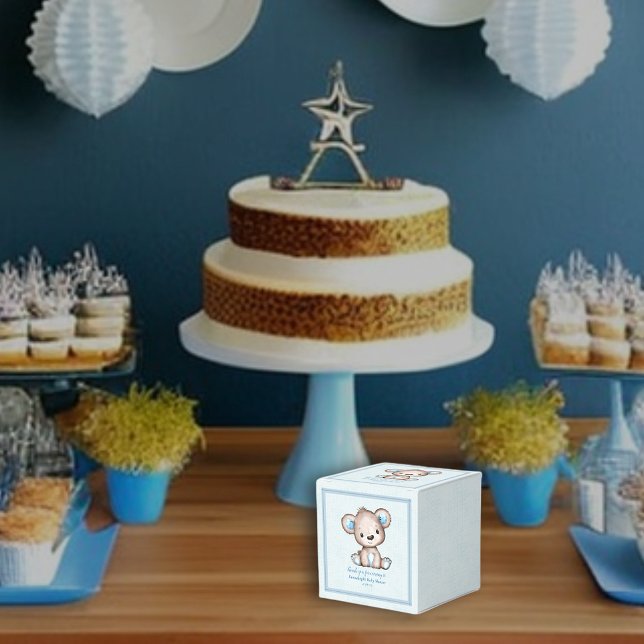 Cute Brown Bear Boy Blue Blanket Favour Box (Creator Uploaded)