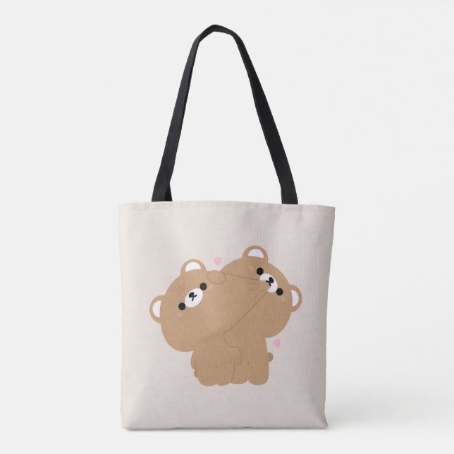 Cute Brown Bear Couple Tote Bag (Back)