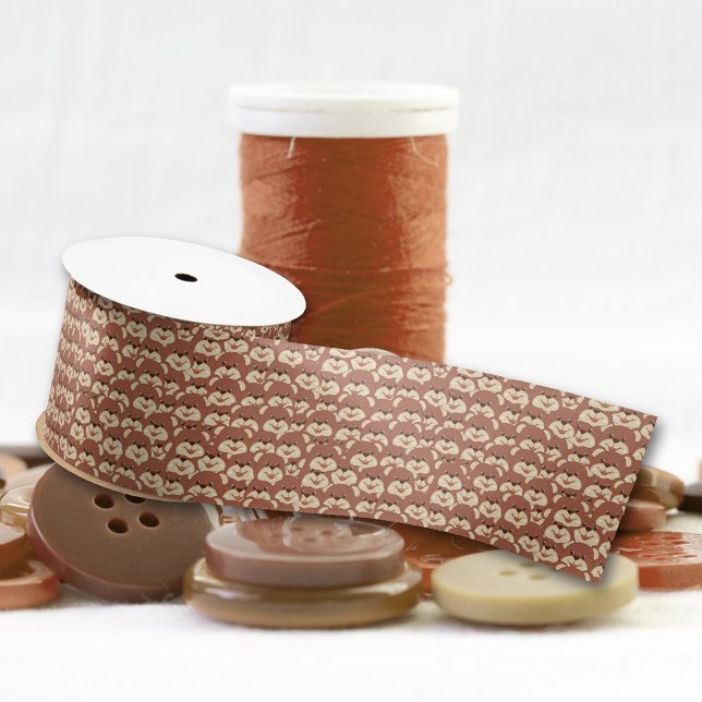 Cute Brown Bear Face Seamless Pattern Satin Ribbon (Creator Uploaded)