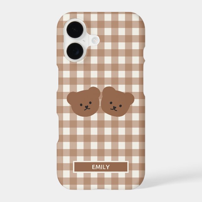 Cute Brown Bear Gingham Phone Case (Back)