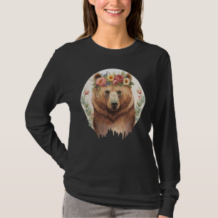 Cute Brown Bear Grizzly Flower Crown Animal Lovers T-Shirt
