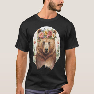 Cute Brown Bear Grizzly Flower Crown Animal T-Shirt