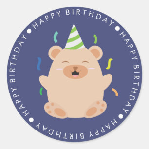 Cute Brown Bear Happy Birthday Classic Round Sticker