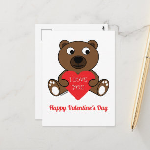 Cute Brown Bear Heart I love You Valentines Day Postcard