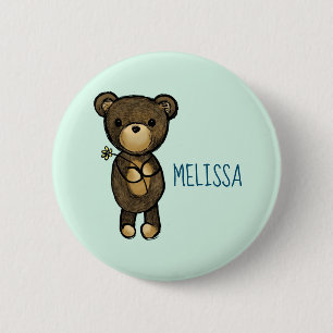 Cute Brown Bear Holding a Yellow Flower 6 Cm Round Badge