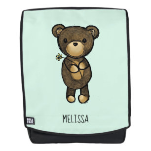 Cute Brown Bear Holding a Yellow Flower Custom Backpack