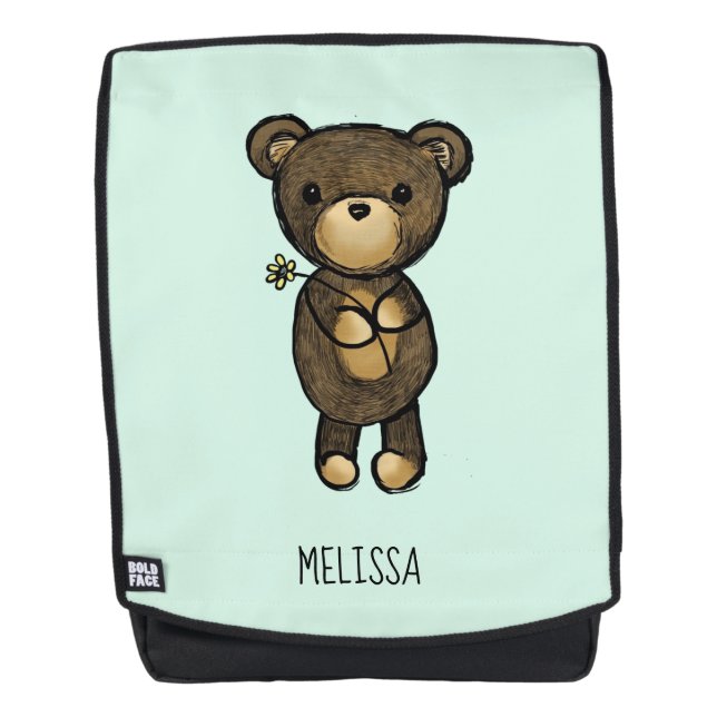 Cute Brown Bear Holding a Yellow Flower Custom Backpack (Front)