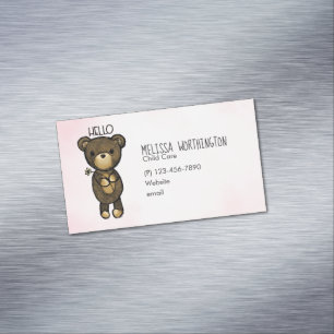 Cute Brown Bear Holding a Yellow Flower Magnetic Business Card