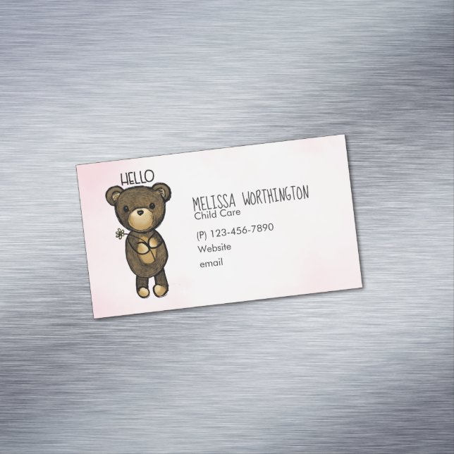 Cute Brown Bear Holding a Yellow Flower Magnetic Business Card (In Situ)