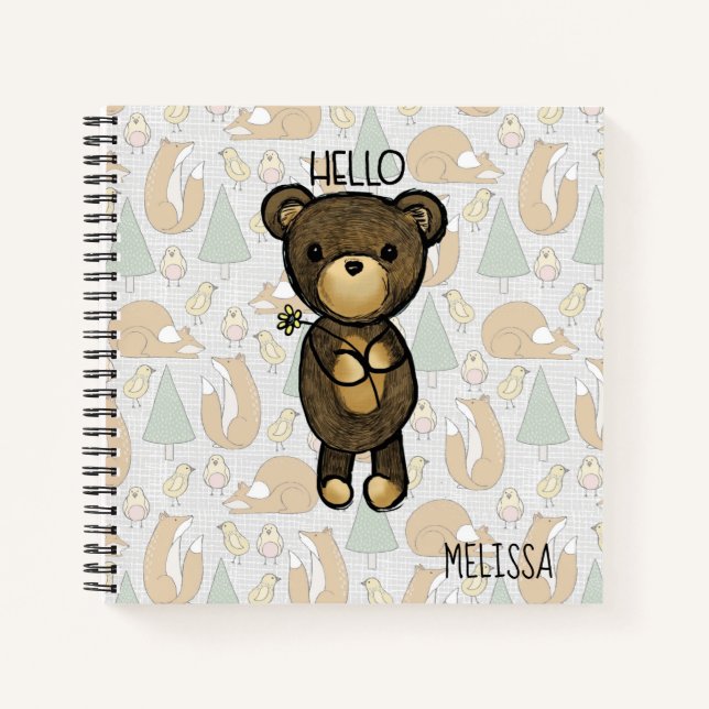 Cute Brown Bear Holding a Yellow Flower Notebook (Front)
