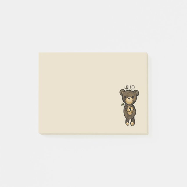 Cute Brown Bear Holding a Yellow Flower Post-it Notes (Front)