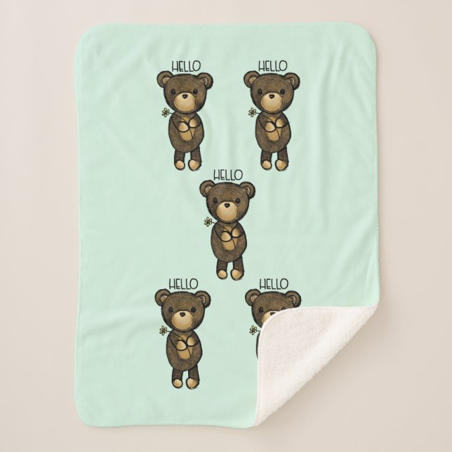 Cute Brown Bear Holding a Yellow Flower Sherpa Blanket (Front)