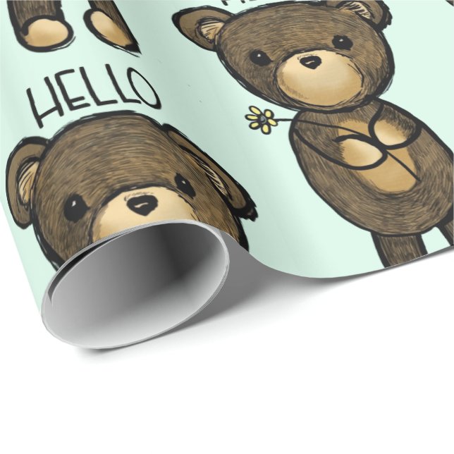 Cute Brown Bear Holding a Yellow Flower Wrapping Paper (Roll Corner)