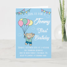 Cute Brown Bear Hot Air Balloon Boy Birthday