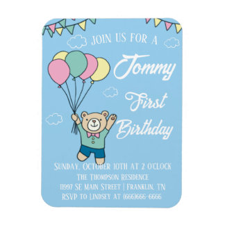 Cute Brown Bear Hot Air Balloon Boy Birthday Magnet
