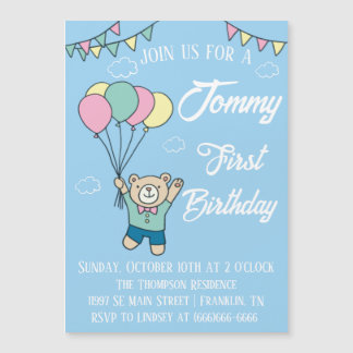 Cute Brown Bear Hot Air Balloon Boy Birthday Magnetic Invitation