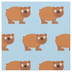 Cute Brown Bear Kid Baby Nursery Light Blue Fabric