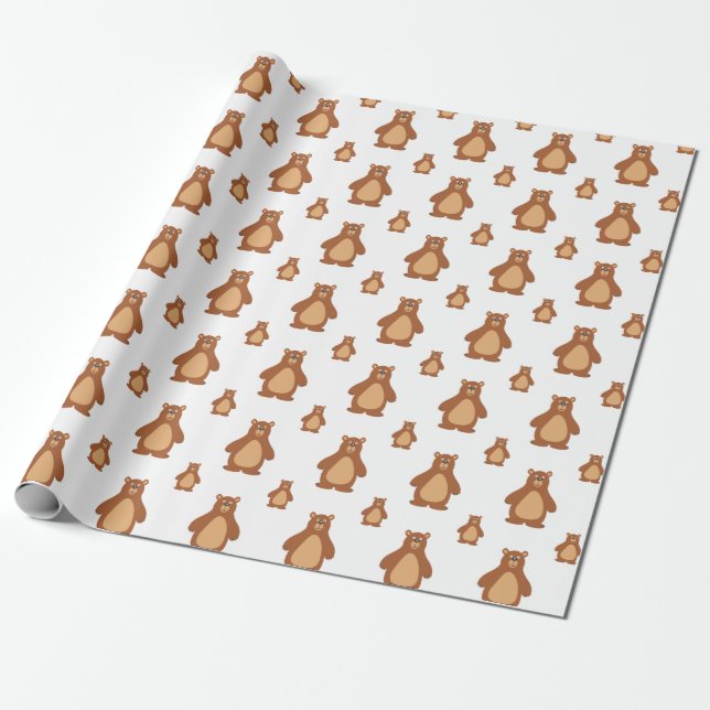 Cute Brown Bear Kids Gift Wrapping Paper (Unrolled)