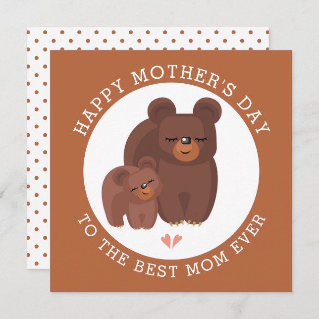 Cute brown bear mother with baby Mothers Day  Holiday Card (Front/Back)