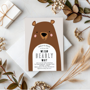 Cute Brown Bear Neutral Baby Shower Invitation