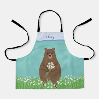 Cute brown bear personalized kids apron