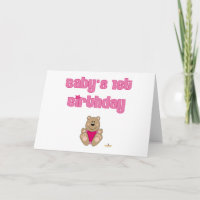 Cute Brown Bear Pink Bib Baby's 1st Birthday