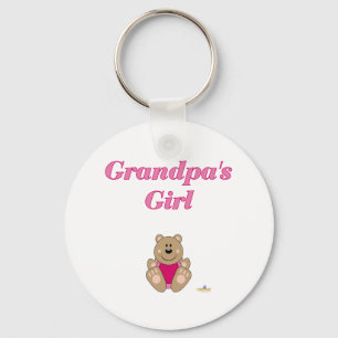 Cute Brown Bear Pink Bib Grandpa's Girl Key Ring