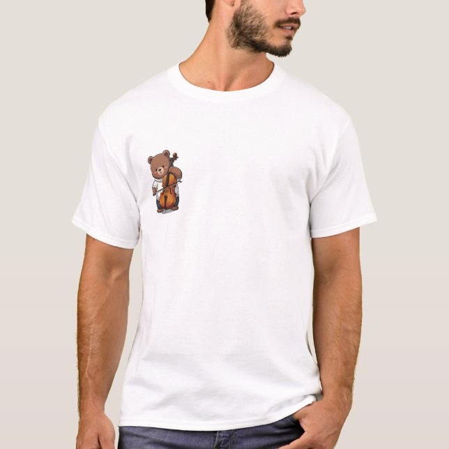 Cute Brown Bear Playing Cello Musical T-Shirt (Front)