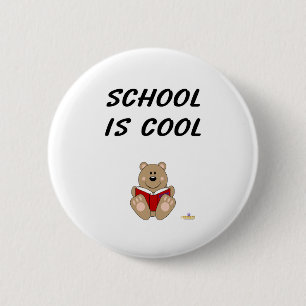 Cute Brown Bear Reading School Is Cool 6 Cm Round Badge