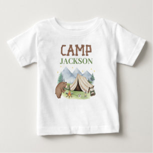 Cute Brown Bear Tent Happy Camper 1st Birthday  Baby T-Shirt