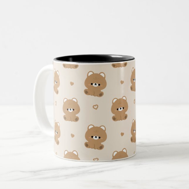 Cute Brown Bear Two-Tone Coffee Mug (Front Left)
