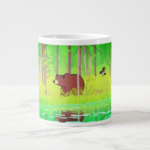 "Cute Brown Bear Walking in a Lush green forest Large Coffee Mug