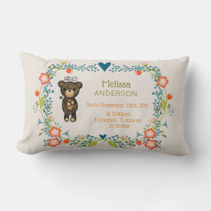 Cute Brown Bear with Yellow Flower Birth Lumbar Cushion