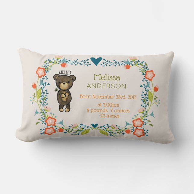 Cute Brown Bear with Yellow Flower Birth Lumbar Cushion (Front)