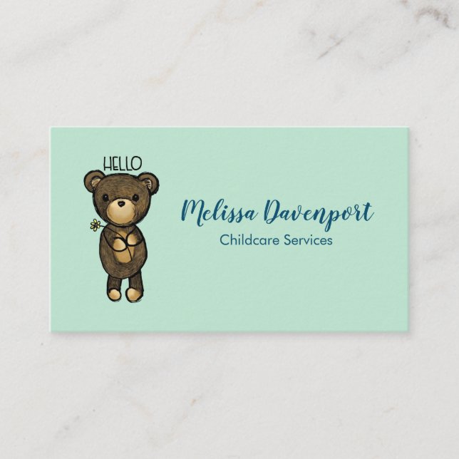 Cute Brown Bear with Yellow Flower Business Card (Front)