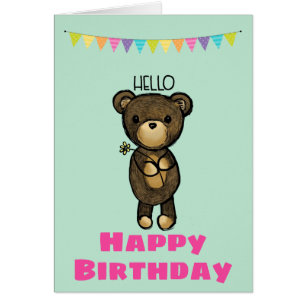 Cute Brown Bear with Yellow Flower Happy Birthday